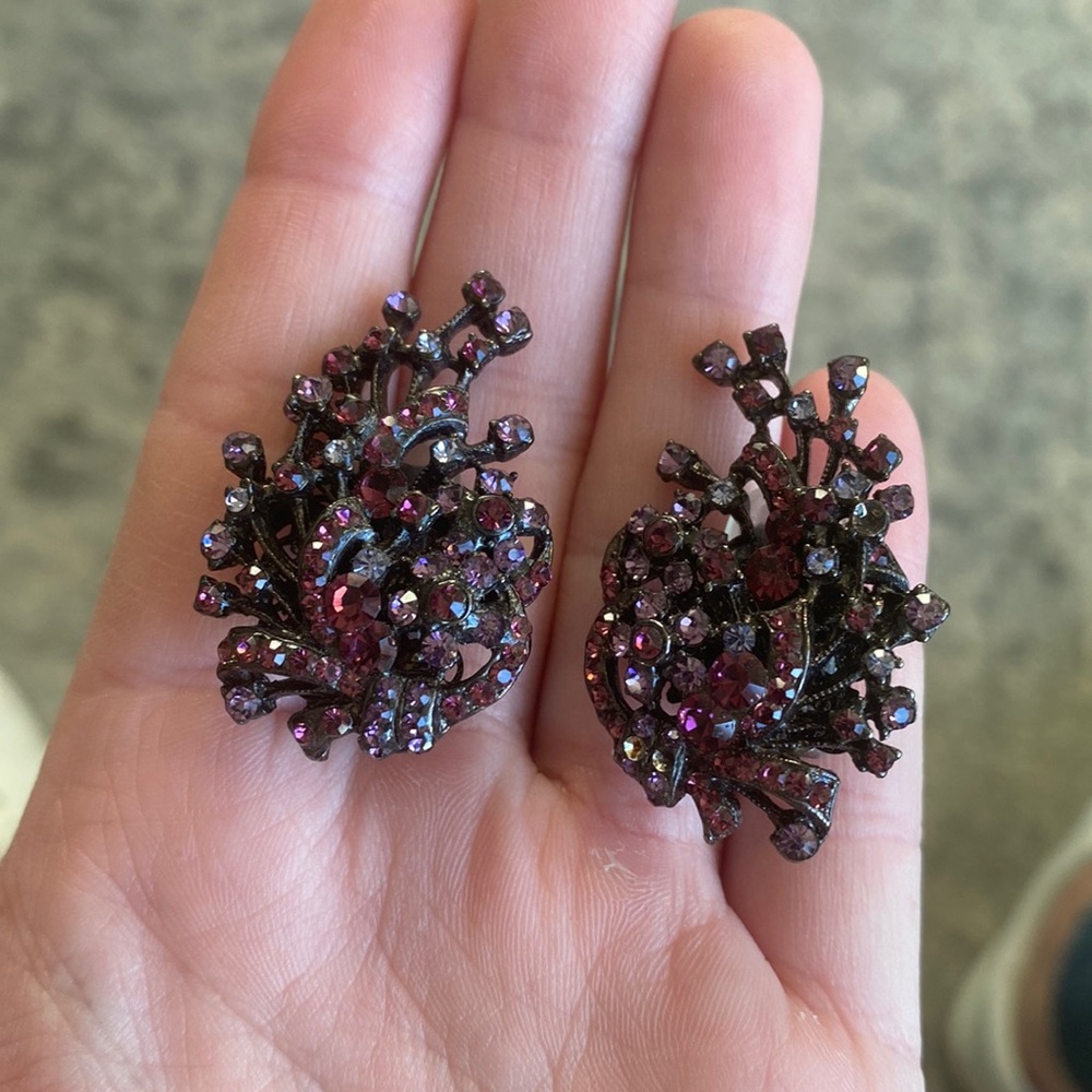 Jose & Maria Barrera Clip On Crystal Earrings - Purple